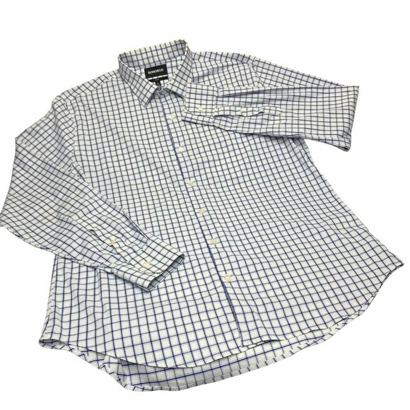 Bonobos Slim Fit White Navy Windowpane Long Sleeve Button Down Shirt - Picture 8 of 11